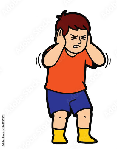 Angry Boy Covering Ears from Loud Noise Illustration