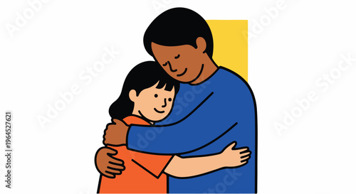 Father and Daughter Sharing a Heartfelt Hug – Minimalist Flat Illustration