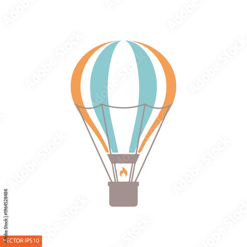 Hot air balloon in flight with vibrant orange and blue colors