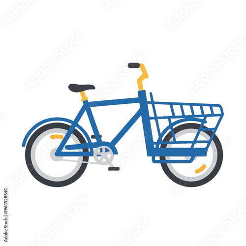 Blue bicycle with basket and black seat