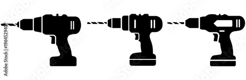 Drill machine silhouettes vector, Collection of cordless power drill silhouettes in various designs, industrial hand tools for construction
