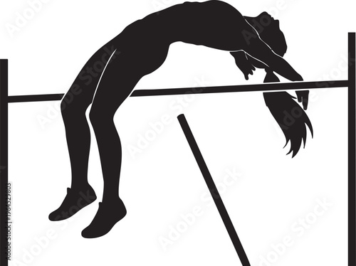 Athlete performing a high jump over a bar in a silhouette illustration