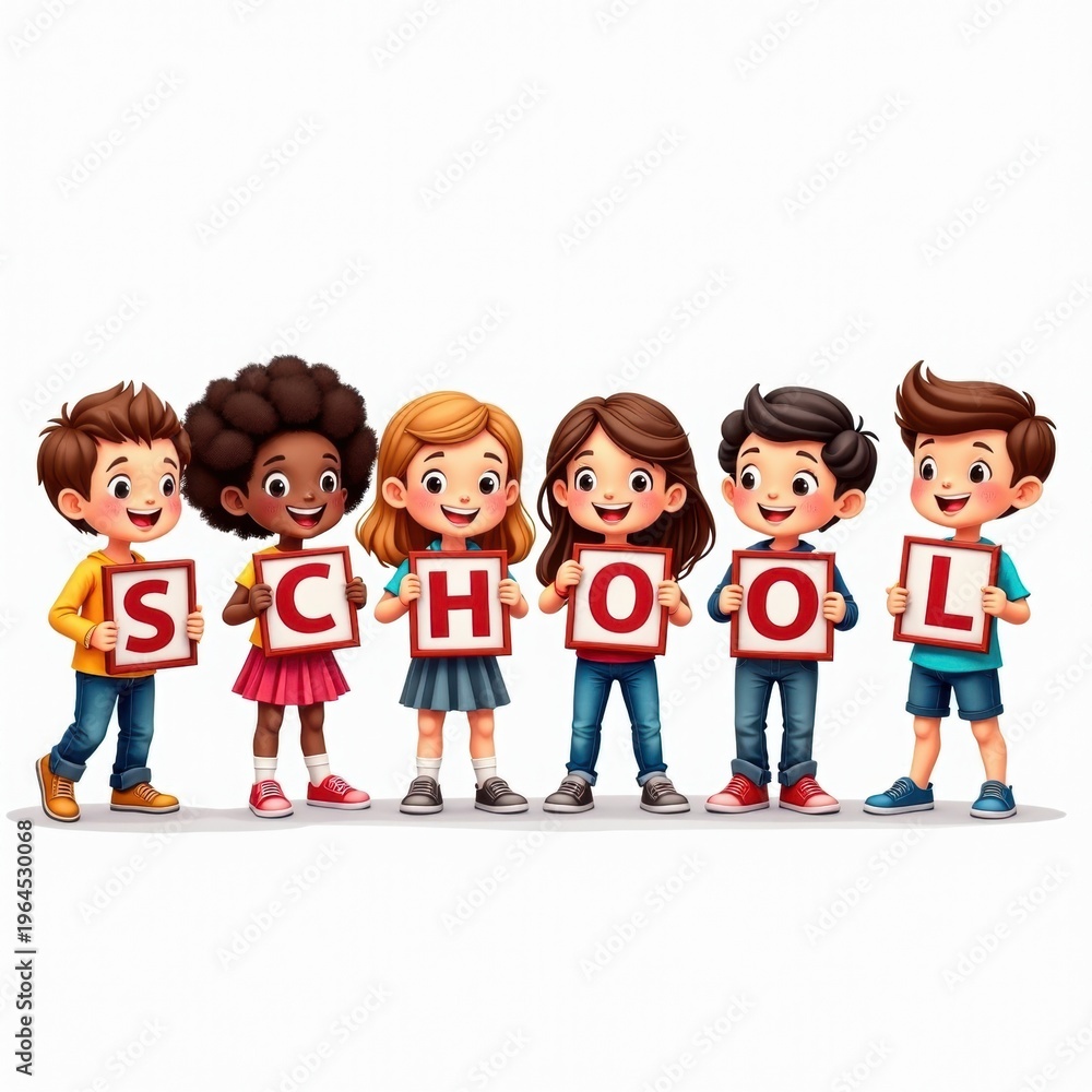 Fototapeta premium Happy Schoolchildren Holding School Letters for Education Concept