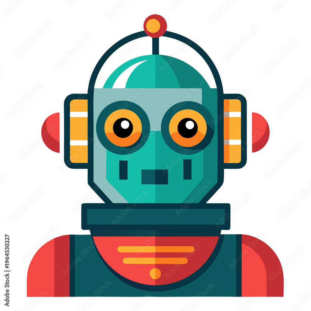 Naklejka premium A cartoon robot with a green head and orange eyes