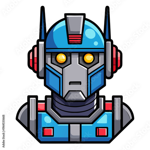 Obraz na plátne A blue and gray robot head with yellow eyes