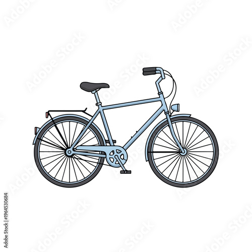 blue bicycle with black seat and handlebars on white background