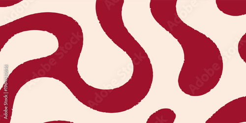 Vibrant abstract background featuring organic, fluid flowing shapes in a bold deep red on a soft cream backdrop. illustration eps10