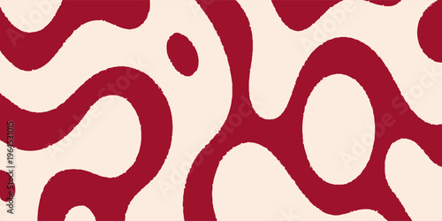 Vibrant abstract background featuring organic, fluid flowing shapes in a bold deep red on a soft cream backdrop. illustration
