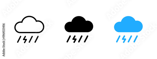 Cloud with rain and lightning icon. Storm and thunder symbol. Weather forecast showing thunderstorm sign. Climate and meteorology rainstorm concept.