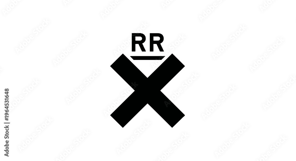 Obraz premium A black and white image depicting a railway crossing sign. The sign consists of an 