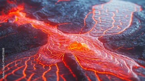 Molten Lava Flow Erupting from Volcano.