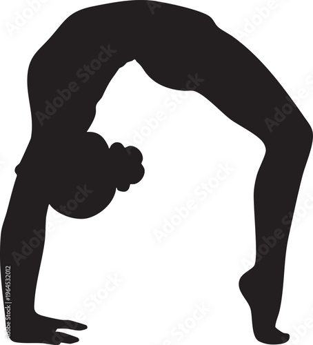 Silhouette of a woman in a yoga pose, bending backward with an arched spine