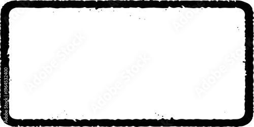 Black grunge border frame with ink splatters, rough distressed edges, scratched texture, and abstract paint stains on white background, vintage style overlay for graphic design use.