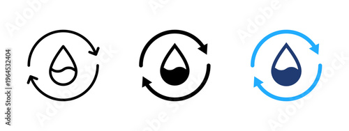 Water cycle icon with drop inside circular arrows. Recycle and reuse symbol. Hydration, liquid flow and eco-friendly sign. Circular water and fluid concept representing sustainability and conservation