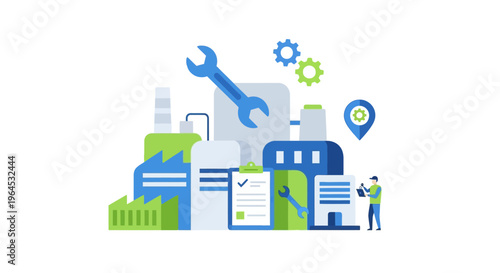 Industrial Maintenance, Repair, and Quality Control Services. Factory Management and Technical Support Concept.