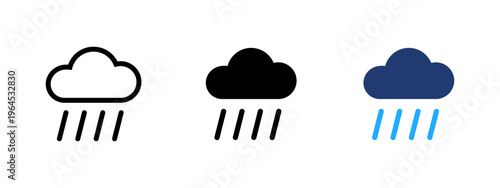 Cloud and rain icon. Weather and precipitation symbol. Storm, drizzle and wet droplet sign. Atmospheric concept representing rainy conditions and liquid flow from clouds.