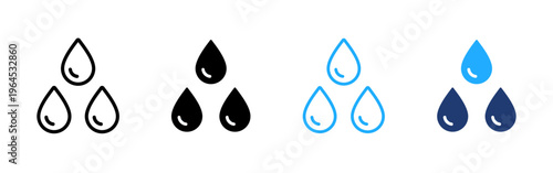 Three water drops icon. Hydration and moisture symbol. Liquid, fresh and wet droplet sign. Fluid and droplet concept representing water, wetness and refreshing liquid.