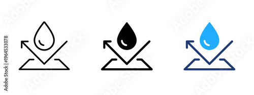 Waterproof sign icon. Protection and water-resistant symbol. Droplet, liquid and moisture sign. Shield and durable concept representing safe, wet-proof and resistant surfaces.