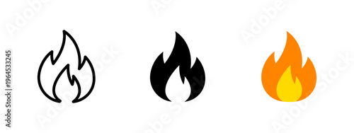 Fire icon. Flame and heat symbol. Burning, blaze and energy sign. Hazard and ignition concept representing fire, burning and high temperature.