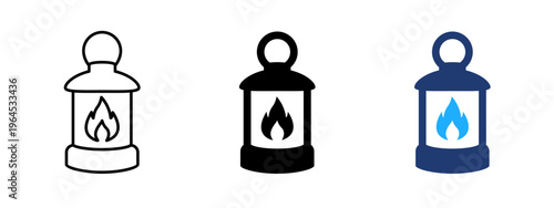 Vintage handheld lantern icon with flame inside. Classic fire and glow symbol. Torch and illumination beacon sign. Outdoor guide and warm light concept representing old lantern lighting.