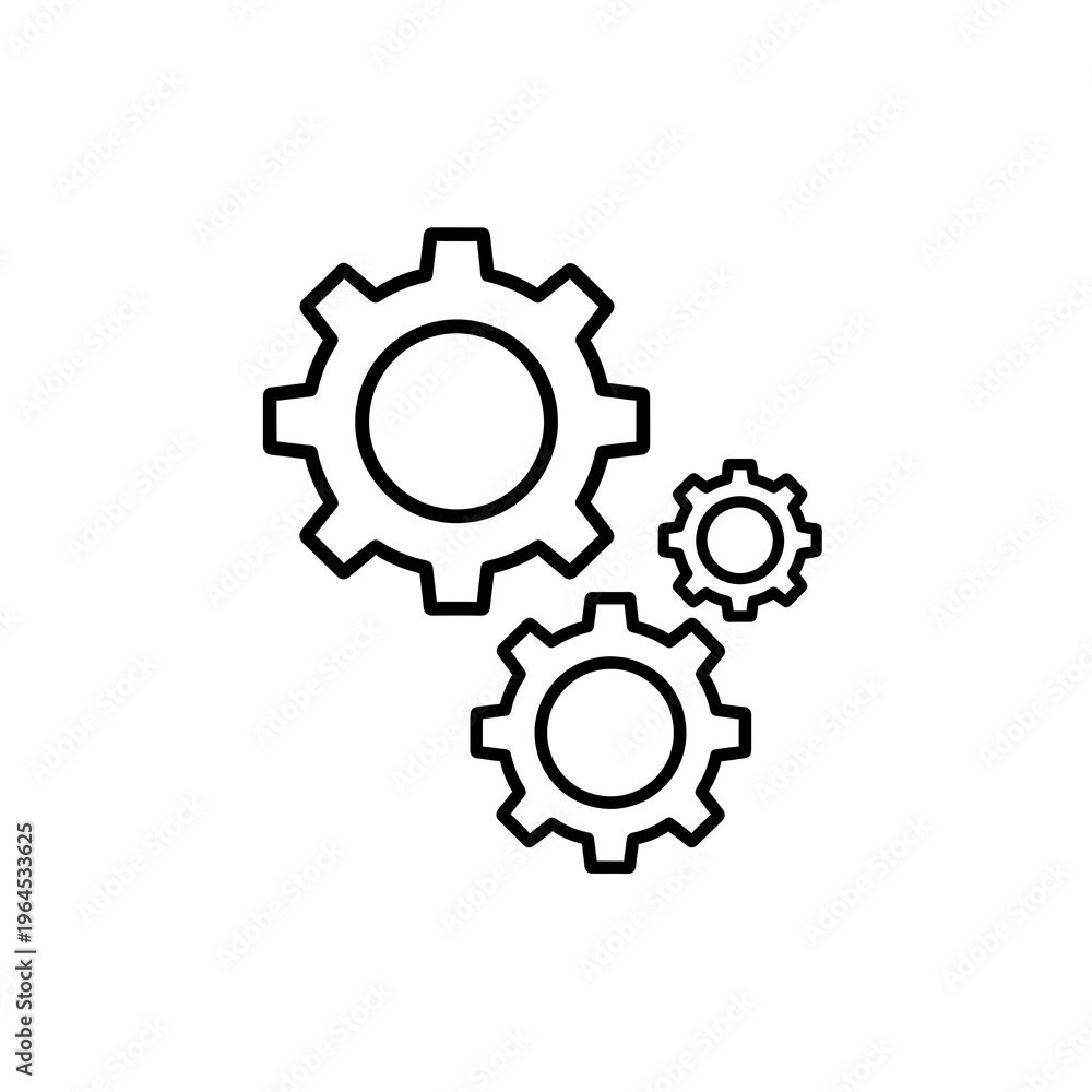 Fototapeta premium Simple outline gear cog wheel icons, mechanical system process or settings concept on white background