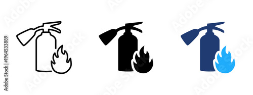 Extinguisher icon. Fire safety and protection symbol. Flame, burn and hazard sign. Emergency and alert concept representing fire prevention and firefighting equipment.