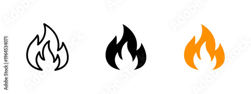 Fire flame icon. Burning and heat symbol. Blaze, ignite and flammable sign. Energy and hazard concept representing fire, hot temperature and flame.