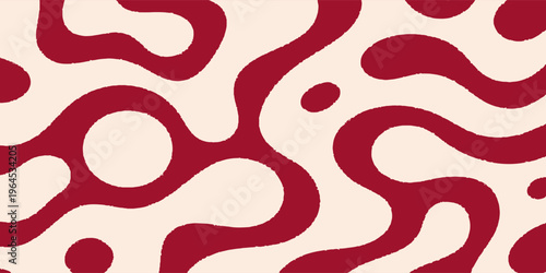 Vibrant abstract background featuring organic, fluid flowing shapes in a bold deep red on a soft cream backdrop.