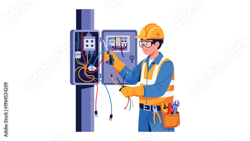 Electrician at Work: A skilled electrician diligently works on a panel, showcasing expertise and precision in the realm of electrical work.