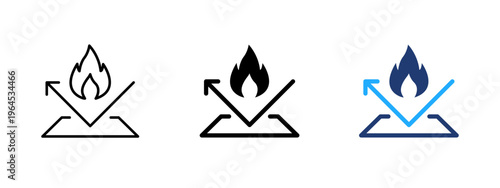 Fireproof fire resistant material icon. Protection and safety symbol. Flame, heat and burn hazard sign. Fire resistant concept representing material shielded against fire and hot surfaces.