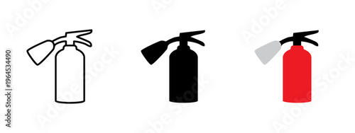 Extinguisher icon. Fire safety and protection symbol. Hazard, emergency and burn warning sign. Fire extinguishing concept representing safety tool and fire hazard prevention.