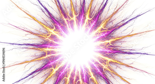 Wallpaper Mural Abstract energy burst with purple and yellow light rays exploding from a bright center point with star explosion Torontodigital.ca