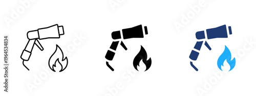 Firefighting hose icon. Fire safety and water spray symbol. Protection, emergency and hazard sign. Guard and risk concept representing hose, fire control and firefighting equipment.