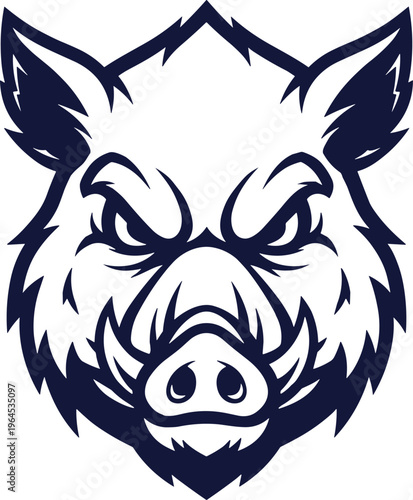 Angry wild boar head mascot logo with sharp tusks and fierce expression in a bold flat vector illustration style.