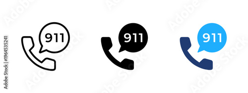 911 call icon. Emergency phone and alert symbol. Help, rescue and safety sign. Protection, hazard and urgent signal concept representing emergency call and rapid response.