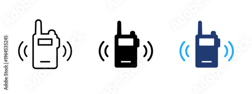 Walkie talkie icon. Portable radio communication symbol. Emergency, alert and safety sign. Wireless transmitter and receiver concept representing walkie-talkie, signal and guard.