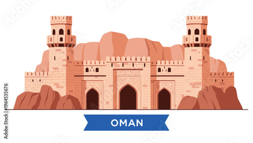 Muscat Gate in Oman stands as a majestic entrance with historical fortress towers and arches set against a rugged mountain landscape.