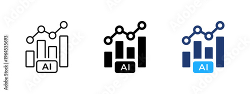AI data analysis icon. Symbol of digital analytics, charts and graphs. Machine learning, neural network and data visualization concept. Insight and report sign representing AI-powered analysis.