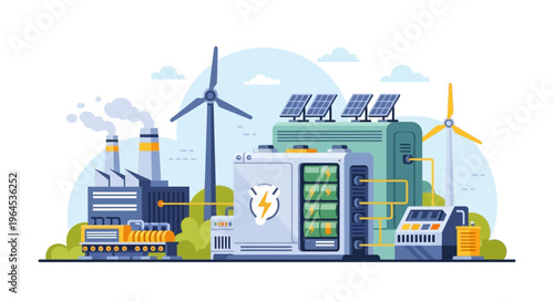 Energy Transformation: Smart Grid with Renewable Power, Battery Storage, and Sustainable Industrial Integration