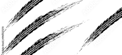 Tire tread marks, drift, motorsport, motocross, rally, tread mark with skid, grinding, splash effect.