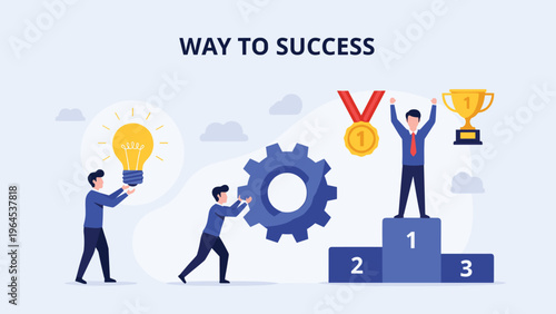 Group of people working together to achieve success by combining creative ideas, hard work, and technical skills.