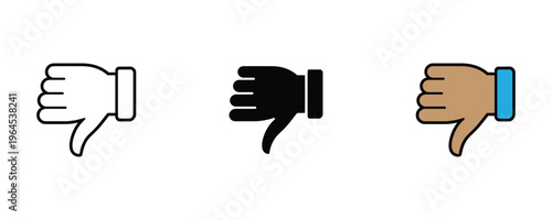 Human hand with thumbs down gesture for dislike, negative feedback and rejection icon set. Vector Illustration.