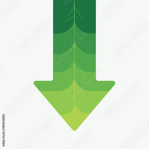 Green Arrow Pointing Downward with Tree Silhouette Design.