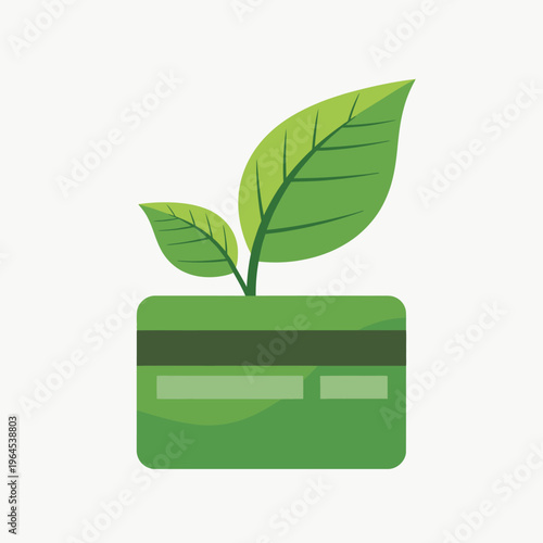 Green credit card with growing plant symbolizing financial growth.