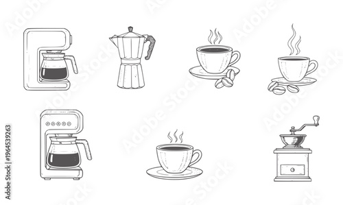 Hand drawn coffee making equipment and hot beverages machine saucer