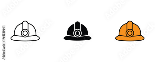 Safety helmet for construction site work, industrial protection and engineer hard hat icon set. Vector Illustration.