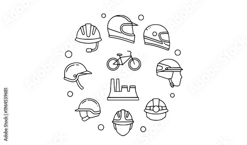 Safety Helmet Icons Collection Construction Hard Hat Motorcycle Helmet Vector Set