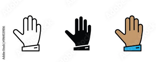 Human hand palm gesture for stop signal, high five and greeting icon set. Five fingers symbol. Vector Illustration.