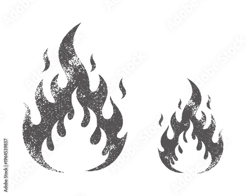 Two textured dark grey flame white fire symbol heat energy