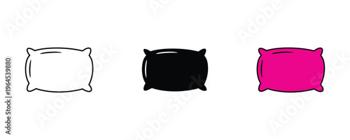 Soft comfortable pillow for bedroom sleep, travel cushion and domestic bedding accessory icon set. Rest symbol. Vector Illustration.